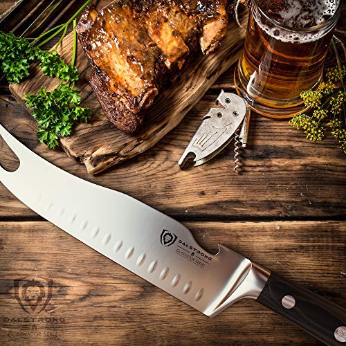 Dalstrong BBQ Pitmaster & Meat Knife - 8 inch - Gladiator Series Elite - Forged High Carbon German Steel - Forked Tip & Bottle Opener - G10 Handle - Sheath Included - NSF Certified