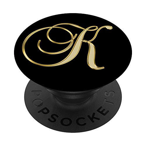 Monogram Initial Letter K Gold and Black PopSockets PopGrip: Swappable Grip for Phones & Tablets