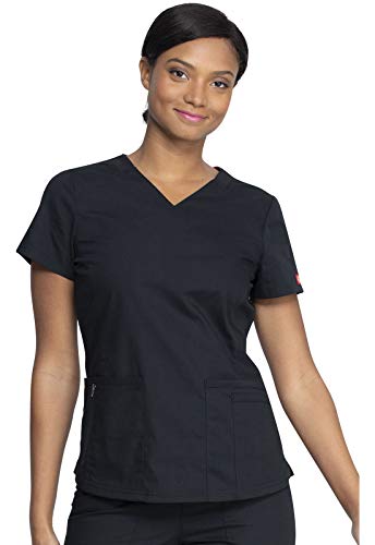 Dickies EDS Signature Women Scrubs Top V-Neck Plus Size DK880, 2XL, Black