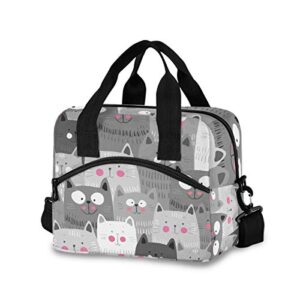 cartoon cats kitten lunch bags for women black grey white lunch tote bag lunch box water-resistant thermal cooler bag lunch organizer for working picnic beach sporting
