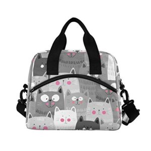 Cartoon Cats Kitten Lunch Bags for Women Black Grey White Lunch Tote Bag Lunch Box Water-resistant Thermal Cooler Bag Lunch Organizer for Working Picnic Beach Sporting