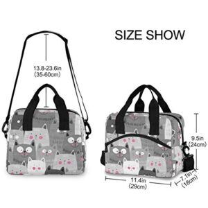 Cartoon Cats Kitten Lunch Bags for Women Black Grey White Lunch Tote Bag Lunch Box Water-resistant Thermal Cooler Bag Lunch Organizer for Working Picnic Beach Sporting