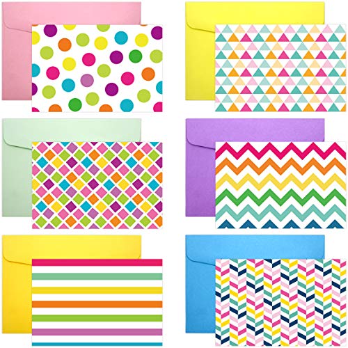 FANCY LAND 36 Colorful Greeting Cards Bright Pattern Note Cards with Colored Envelopes Stickers Blank Inside Cards Office School Home Kids