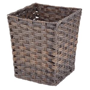 mdesign small woven basket trash can wastebasket - square garbage container bin for bathrooms, kitchens, home offices, craft, laundry, utility rooms, garages - espresso brown