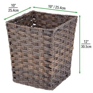 mDesign Small Woven Basket Trash Can Wastebasket - Square Garbage Container Bin for Bathrooms, Kitchens, Home Offices, Craft, Laundry, Utility Rooms, Garages - Espresso Brown