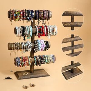 LadyRosian 4 Tier Wooden Display Jewelry Accessory Stand Jewelry Bracelet Holder Bangle Watch Necklace Storage Jewelry Holder Stand Display Organizer, Brown