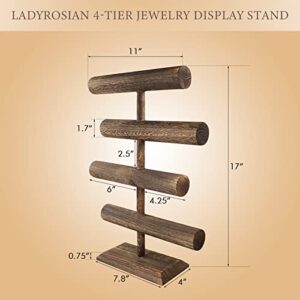 LadyRosian 4 Tier Wooden Display Jewelry Accessory Stand Jewelry Bracelet Holder Bangle Watch Necklace Storage Jewelry Holder Stand Display Organizer, Brown