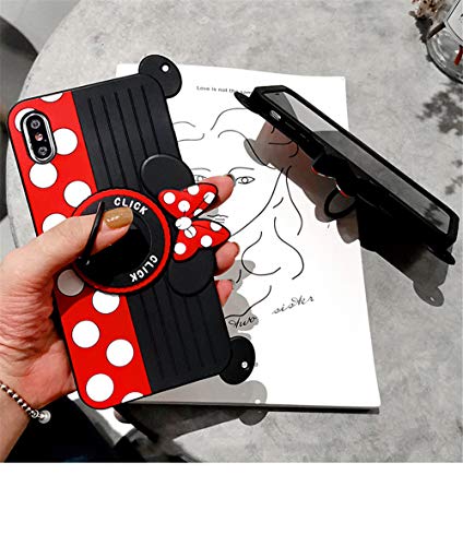 for iPhone XR Case Cute iPhone XR Case Minnie 3D Carton Camera with Rotating Ring Grip Holder Kickstand Lanyard Teens Girls Women Kids Soft Silicone Rubber Phone Case Cover for iPhone XR -6.1" (XR)