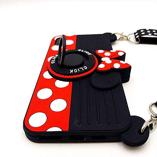 for iPhone XR Case Cute iPhone XR Case Minnie 3D Carton Camera with Rotating Ring Grip Holder Kickstand Lanyard Teens Girls Women Kids Soft Silicone Rubber Phone Case Cover for iPhone XR -6.1" (XR)