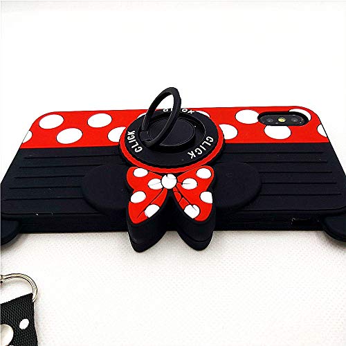 for iPhone XR Case Cute iPhone XR Case Minnie 3D Carton Camera with Rotating Ring Grip Holder Kickstand Lanyard Teens Girls Women Kids Soft Silicone Rubber Phone Case Cover for iPhone XR -6.1" (XR)