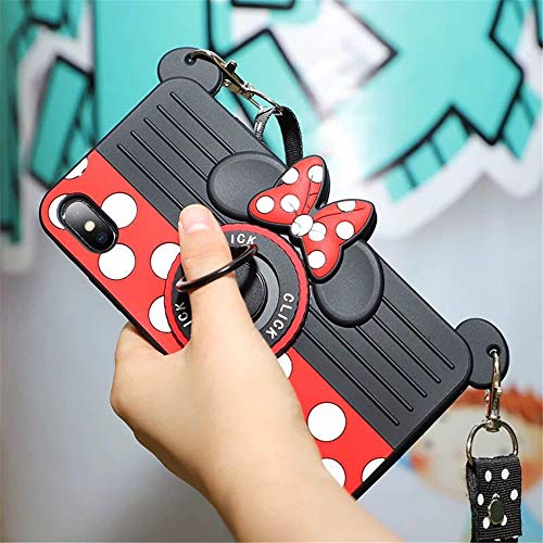 for iPhone XR Case Cute iPhone XR Case Minnie 3D Carton Camera with Rotating Ring Grip Holder Kickstand Lanyard Teens Girls Women Kids Soft Silicone Rubber Phone Case Cover for iPhone XR -6.1" (XR)