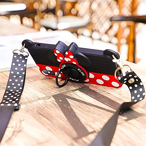 for iPhone XR Case Cute iPhone XR Case Minnie 3D Carton Camera with Rotating Ring Grip Holder Kickstand Lanyard Teens Girls Women Kids Soft Silicone Rubber Phone Case Cover for iPhone XR -6.1" (XR)