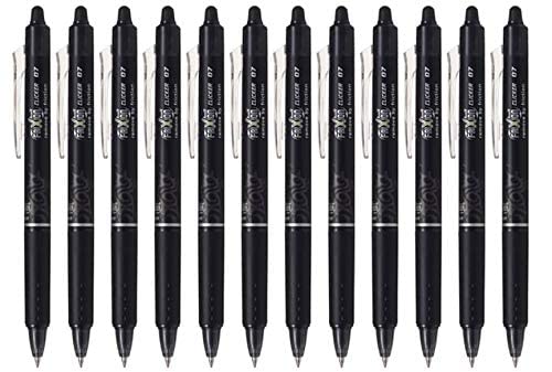 PILOT FriXion Ball Clicker Retractable Erasable Gel Pen, Fine Point, 0.7mm, Black Ink, 12 Count