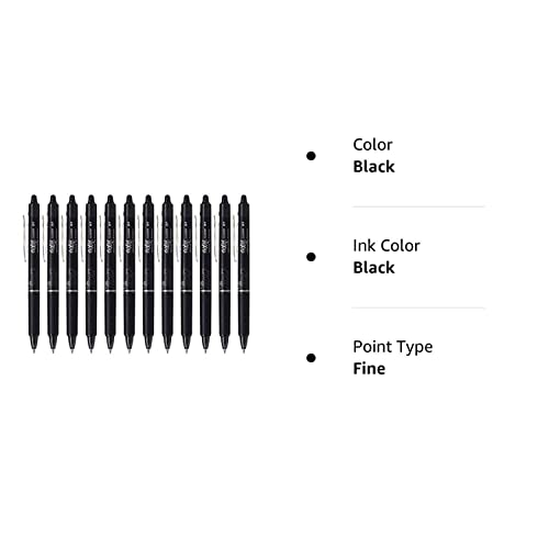 PILOT FriXion Ball Clicker Retractable Erasable Gel Pen, Fine Point, 0.7mm, Black Ink, 12 Count