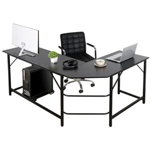 SUPER DEAL 66" L Shaped Gaming Corner Computer Desk with CPU Stand and Foot Rest Bar, PC Laptop Study Table Workstation Gaming Desk for Home Office, Black