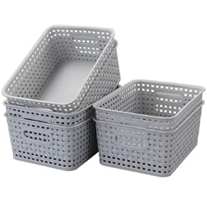 obstnny 6-pack weave storage basket, plastic pantry organizer bins, sliver grey