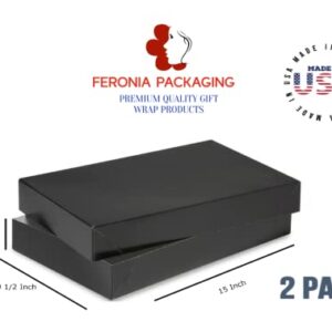 Feronia Packaging Apparel Boxes 2 Pack Men Shirt Box Women Dress Boxes Premium Gift Wrap and Art Supplies for Birthdays, Holidays, or Presents (Black)