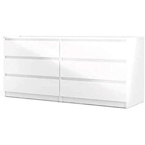tvilum scottsdale 6 drawer double dresser, white high gloss
