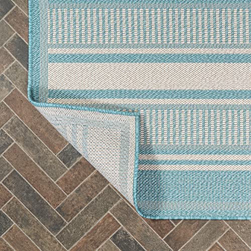 JONATHAN Y SMB202A-4 Haynes Modern Double Stripe Indoor Outdoor Farmhouse Transitional Area Rug,High Traffic,Kitchen,Living Room,Backyard,Non Shedding,4 X 6,Aqua/Beige