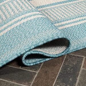 JONATHAN Y SMB202A-4 Haynes Modern Double Stripe Indoor Outdoor Farmhouse Transitional Area Rug,High Traffic,Kitchen,Living Room,Backyard,Non Shedding,4 X 6,Aqua/Beige