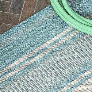 JONATHAN Y SMB202A-4 Haynes Modern Double Stripe Indoor Outdoor Farmhouse Transitional Area Rug,High Traffic,Kitchen,Living Room,Backyard,Non Shedding,4 X 6,Aqua/Beige