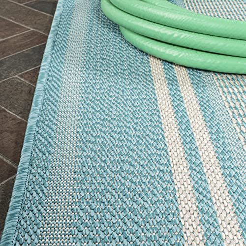 JONATHAN Y SMB202A-4 Haynes Modern Double Stripe Indoor Outdoor Farmhouse Transitional Area Rug,High Traffic,Kitchen,Living Room,Backyard,Non Shedding,4 X 6,Aqua/Beige