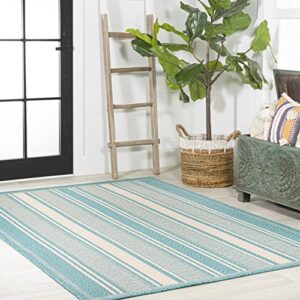 JONATHAN Y SMB202A-4 Haynes Modern Double Stripe Indoor Outdoor Farmhouse Transitional Area Rug,High Traffic,Kitchen,Living Room,Backyard,Non Shedding,4 X 6,Aqua/Beige