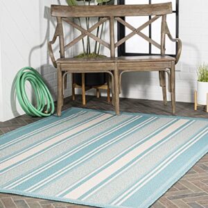 JONATHAN Y SMB202A-4 Haynes Modern Double Stripe Indoor Outdoor Farmhouse Transitional Area Rug,High Traffic,Kitchen,Living Room,Backyard,Non Shedding,4 X 6,Aqua/Beige