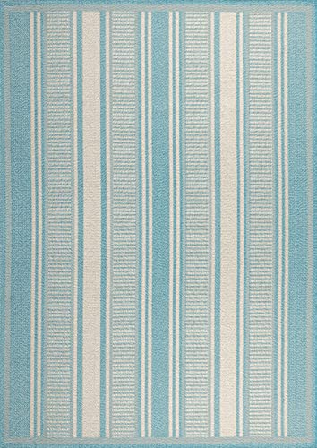 JONATHAN Y SMB202A-4 Haynes Modern Double Stripe Indoor Outdoor Farmhouse Transitional Area Rug,High Traffic,Kitchen,Living Room,Backyard,Non Shedding,4 X 6,Aqua/Beige