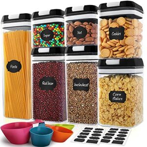 airtight food storage containers - mcirco 7 pcs bpa free plastic containers with upgraded lids - kitchen & pantry organization and canisters for cereal,flour, include label and measuring tools