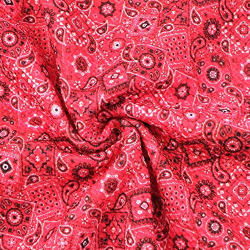 David Angie Paisley Pattern Bullet Textured Liverpool Fabric 4 Way Stretch Spandex Knit Fabric by The Yard for Head Wrap Accessories (Red)