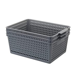 Sandmovie Large Platic Storage Baskets, Organizer Bin, 3-Pack, G