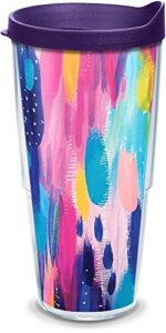 tervis 1353331 etta vee - cosmos insulated tumbler with wrap and royal purple lid, 24oz, clear