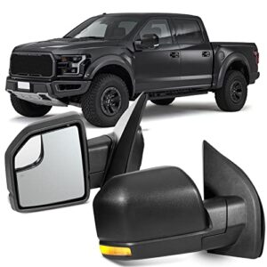 ocpty tow mirrors power heated left driver right passenger side towing mirrors fit for 2015-2019 for f150 pickup truck with turn signal light with black housing manual folding