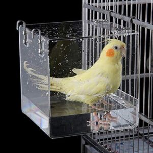 s_homestore hanging bird bath, bird bathtub cube bath shower box bowl with metal hooks for little birds canary budgies parrot
