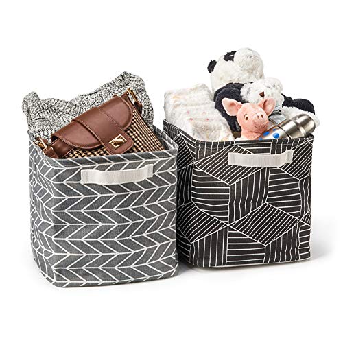 EZOWare 6 Pcs Cube Storage Bin Baskets, Collapsible Linen Canvas Fabric Box Organizer with Handles for Bathroom, Shelves, Nursery, Home and Office - Multi, 10.5 x 10.5 x 10.5 inch