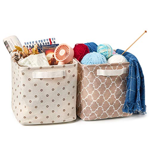 EZOWare 6 Pcs Cube Storage Bin Baskets, Collapsible Linen Canvas Fabric Box Organizer with Handles for Bathroom, Shelves, Nursery, Home and Office - Multi, 10.5 x 10.5 x 10.5 inch