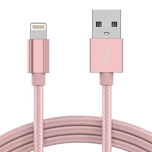 TALK WORKS iPhone Charger Lightning Cable 10ft Long Braided Heavy Duty Cord MFI Certified for Apple iPhone 13, 12, 11 Pro/Max/Mini, XR, XS/Max, X, 8, 7, 6, 5, SE, iPad, AirPods, Watch - Rose Gold