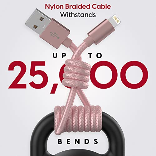 TALK WORKS iPhone Charger Lightning Cable 10ft Long Braided Heavy Duty Cord MFI Certified for Apple iPhone 13, 12, 11 Pro/Max/Mini, XR, XS/Max, X, 8, 7, 6, 5, SE, iPad, AirPods, Watch - Rose Gold