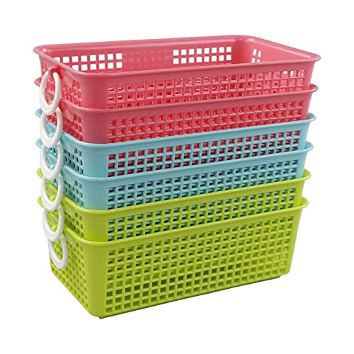 Anbers Desktop Storage Baskets, Colored Plastic Basket, 6 Packs