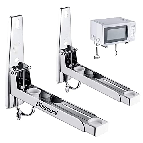 Disscool Microwave Oven Wall Mount Shelf with Removable Hooks,Stainless Steel Microwave Oven Rack Holder Adjustable (Silver, Stainless Steel)
