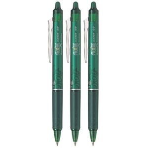 pilot frixion ball clicker retractable erasable gel pen, fine point, 0.7mm, green ink, 3 count