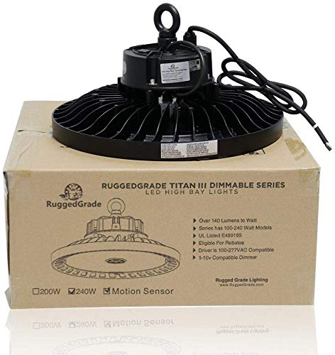 RuggedGrade 40,000 Lumen LED High Bay Light - Titan III 300 Watt LED High Bay Lighting UFO LED Light - Ultra Efficient 150 Lumens to watt - 5000K – Dimmable - DLC Premium