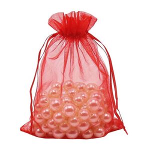 HRX Package Organza Bags Red 100pcs, 5 x 7 inches Christmas Gift Drawstring Bags Mesh Jewelry Pouches for Wedding Party Favors