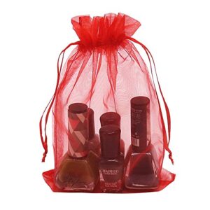 HRX Package Organza Bags Red 100pcs, 5 x 7 inches Christmas Gift Drawstring Bags Mesh Jewelry Pouches for Wedding Party Favors