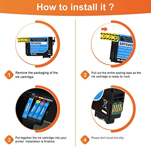 TESEN Remanufactured 220XL RT220XL ERT220XL NE-RT220XL Ink Cartridge Replacement for Epson 220 220XL T220XL Use with Workforce WF-2760 WF-2750 WF-2630 WF-2650 WF-2660 XP-320 XP-424 XP-420 4-Pack