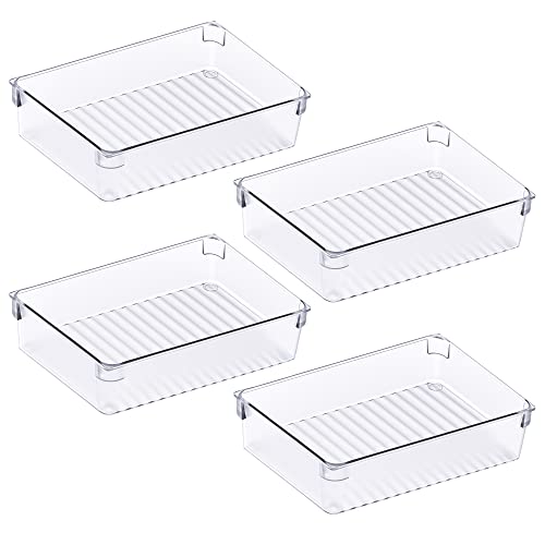 Kootek 4 Pack Large Drawer Organizer, Bathroom Drawer Organizer Trays Plastic Organizers Kitchen Utensils Silverware Gadgets Dividers Desk Storage Bins Container for Makeup Dresser Cosmetic Office