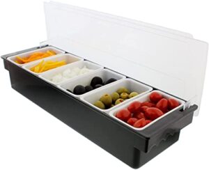simpli-magic 79241 ice cooled condiment dispenser serving container chilled garnish tray bar caddy for home work or restaurant, large 6 compartment, black