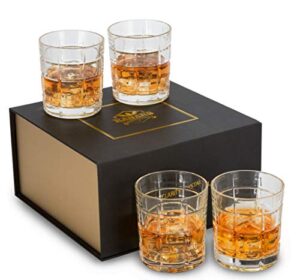 kanars old fashioned whiskey glass, crystal 10 oz rock glasses set of 4 in luxury gift box for cognac cocktail snifter irish whisky, lowball bourbon glasses tumbler, gifts for men dad