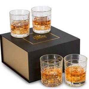 KANARS Old Fashioned Whiskey Glass, Crystal 10 Oz Rock Glasses Set of 4 In Luxury Gift Box for Cognac Cocktail Snifter Irish Whisky, Lowball Bourbon Glasses Tumbler, Gifts for Men Dad